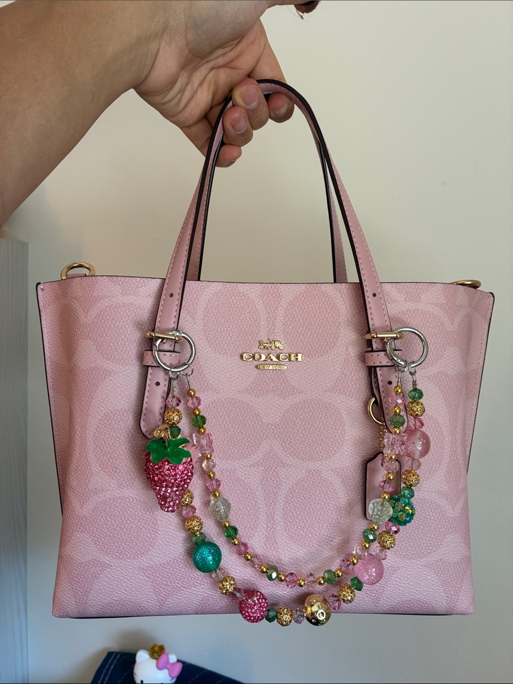 Pink Ombré Crystal Strawberry Beaded Keychain / Bag Charm